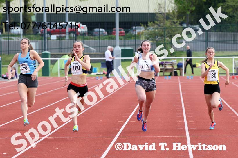 Womens under-20s 100 metres, 2019 North Eastern Track and Field Champs., Middlesbrough. Photo:  David T. Hewitson/Sports for All Pics